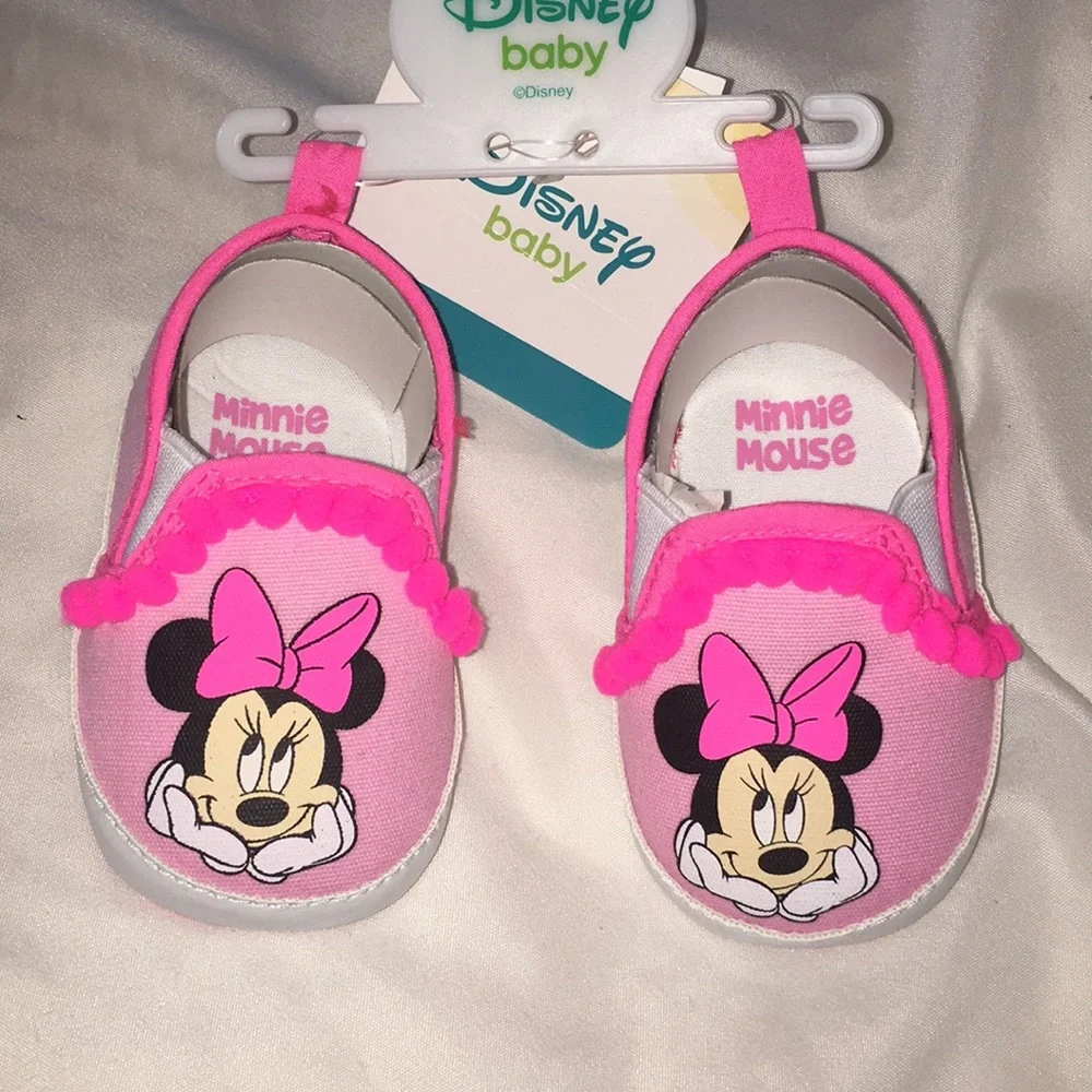 Minnie Mouse Pom Pom Baby Shoes, Pink, 3-6 Months